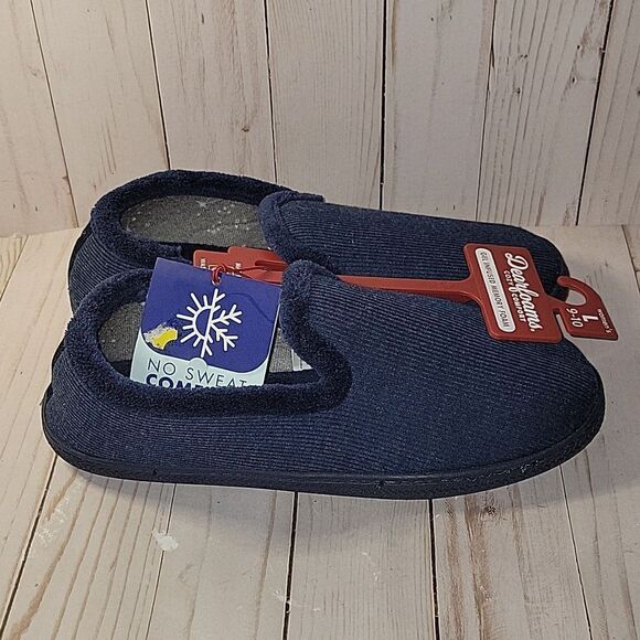 NWT Dearfoams Womens Blue Cozy Comfort Memory Foam Slipper Shoes 9/10 - Picture 1 of 7